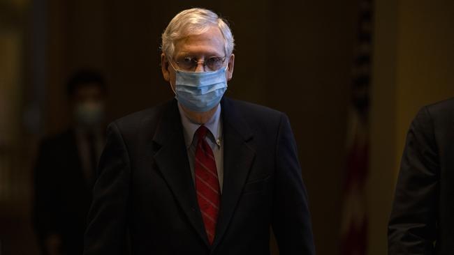 Senate Majority Leader Mitch McConnell heads to the Senate floor to reconvene the chamber for the first time after the 2020 Presidential Election. Picture: Getty Images