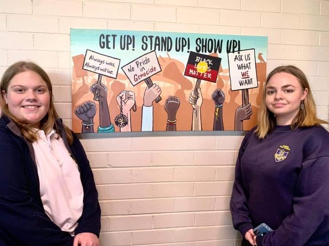 Cowra High School published this image on its Facebook in September 2022, with the depiction of the militant fist. Source: Supplied.