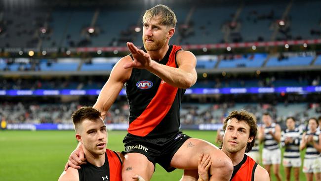 Former Essendon captain Dyson Heppell could play a 253rd and final game against Brisbane at the Gabba on Saturday, according to coach Brad Scott. Picture: Josh Chadwick / Getty Images