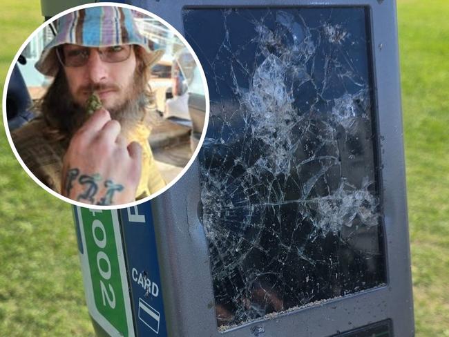 Mark Anthony Loucas Christopher, 37, faced Byron Bay Local Court on December 3, 2024 through a video link. He was charged with destroying property after damaging most of the 51 parking meters in town between October 19 and 20. Picture: Facebook