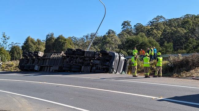 August 1, 2023. Truck rollover on Kings Meadows Link at Youngtown. Pictures: Alex Treacy