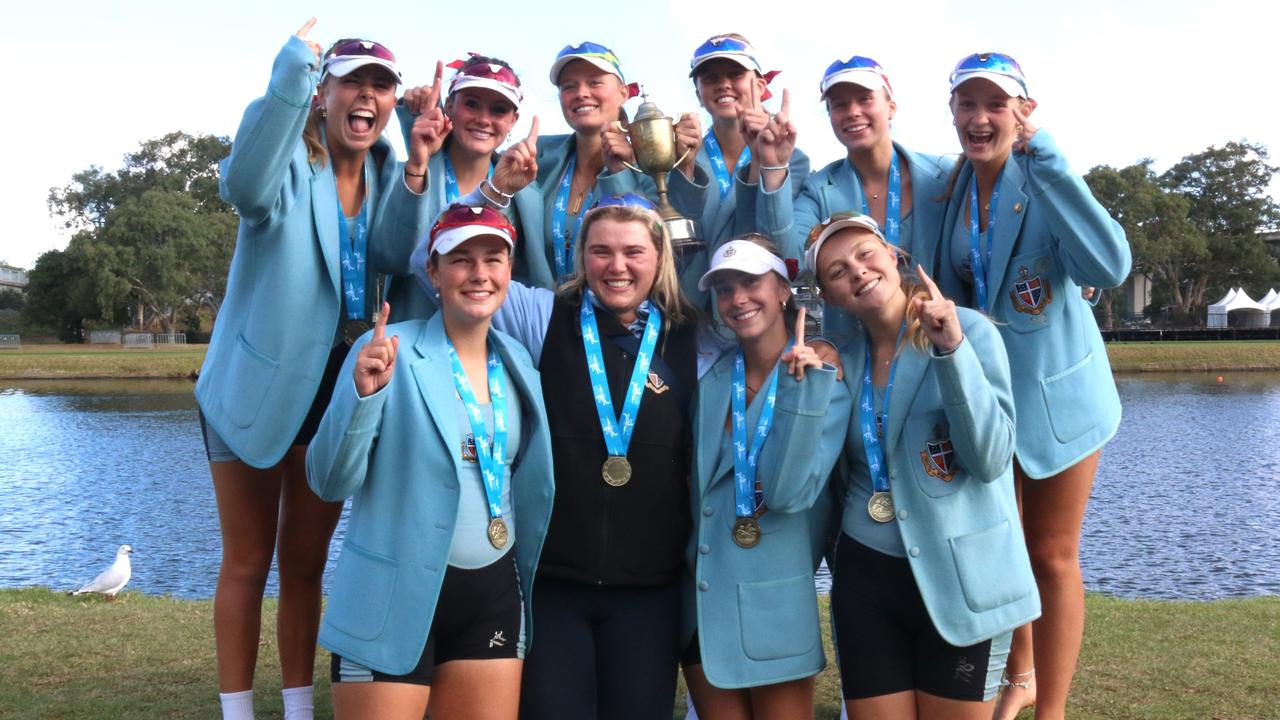 Geelong Grammar's second VIII girls open crew won gold at the Head of the Schoolgirls regatta. Picture: Meg Saultry