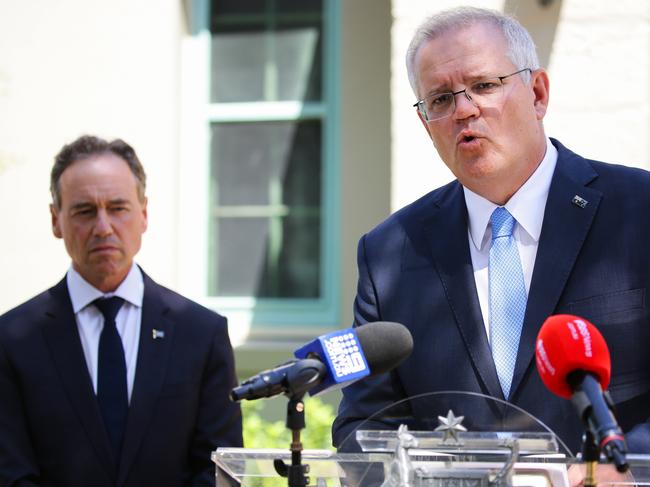 SYDNEY, AUSTRALIA - NewsWire Photos MARCH 01, 2021:The Hon. Scott Morrison Prime Minister addresses the media at Kirribilli House in Sydney, Australia. Picture: NCA NewsWire / Gaye Gerard