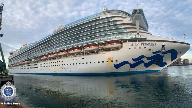 The Ruby Princess leaves Port Kembla. Picture: AAP.