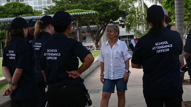 Education Minister Jo Hersey meets with School Attendance Officers who have commenced patrolling Northern Territory schools, with powers to fine parents whose kids skip school. Picture: Supplied.