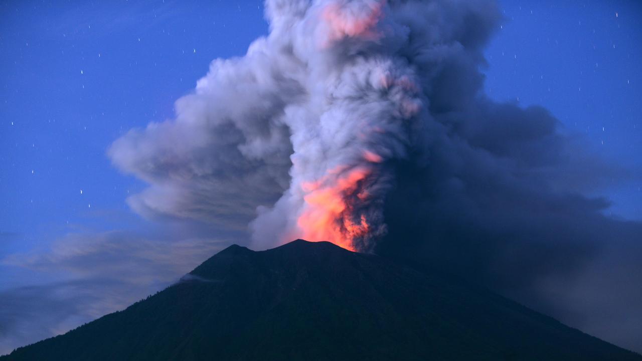 Bali’s Mount Agung erupts in November 2017. Picture: AFP Photo