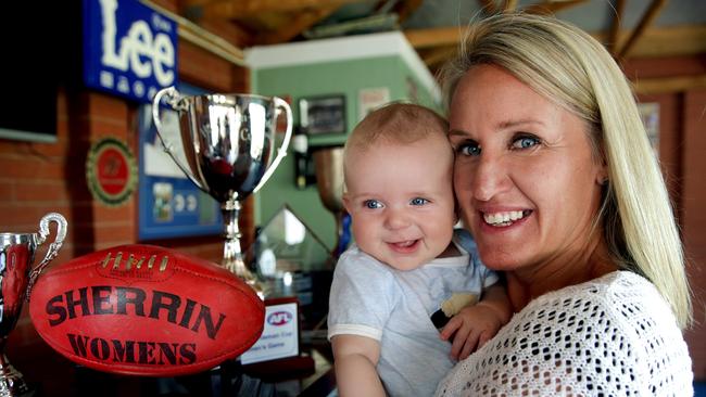 VWFL playing legend Debbie Lee, who now works for Melbourne Football Club in a community development role and has a four-month-old son Mack. Picture- Nicole Cleary