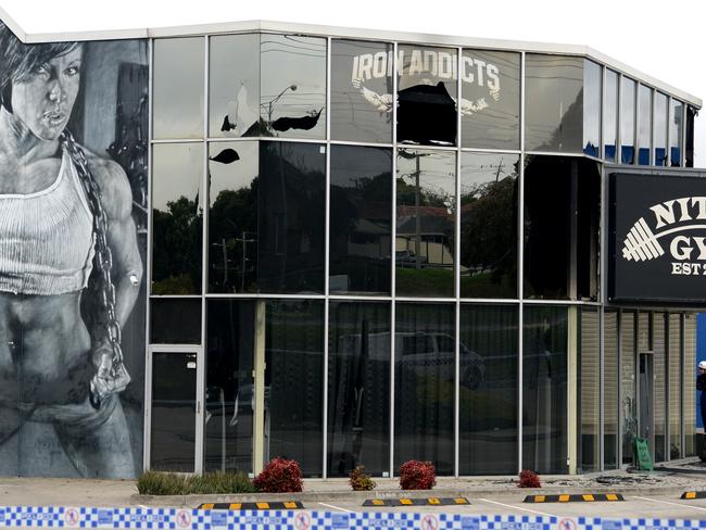 Police investigate a suspicious overnight fire at Nitro Gym at 151 Princes Highway Hallam. Picture: Andrew Henshaw