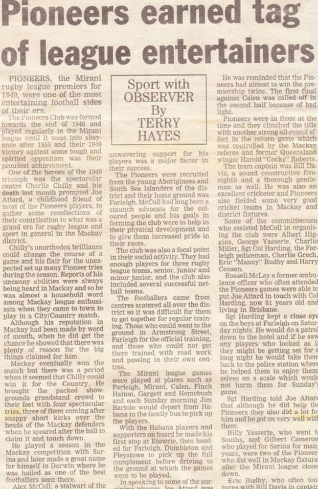 An article by Mackay historian Terry Hayes, which he described them as one of the most entertaining football sides of their era.