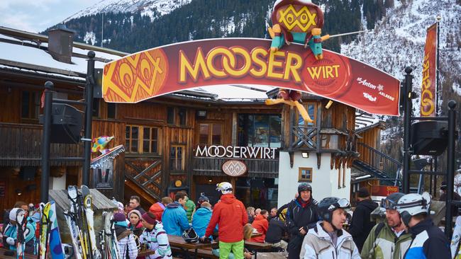 Apres ski bar, Mooser Wirt in St Anton, Austria. Picture: Getty Images