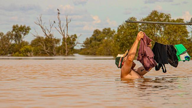 Flood waters from Tropical Cyclone Kirrily have reached Birdsville with those in the area having some fun in photos Picture supplied by Photographer Peta Rowlands Wangkangurru/Yarluyandi Traditional Owner of Birdsville