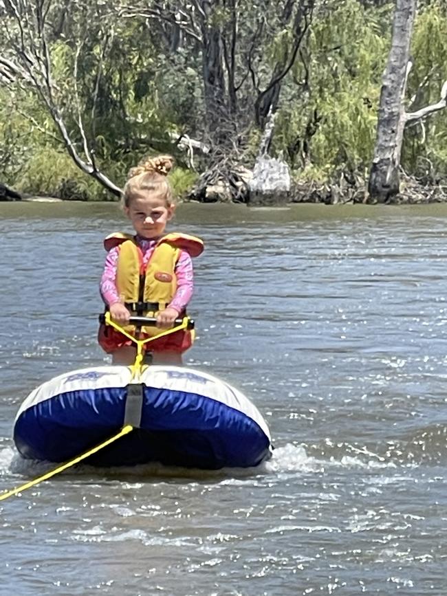 Zahlia Zappia, 3, having fun on the Murray River, Bundalong on New Year’s Day. Picture: Petina Zappia, Bundalong.