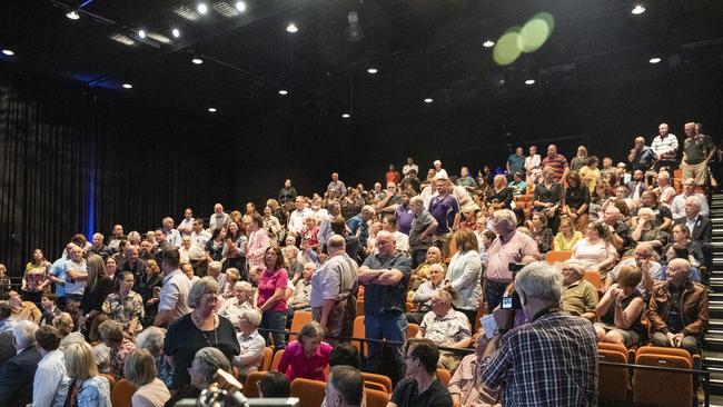 Victims of crime stand at the Toowoomba Community Safety Forum at Empire Theatres. Picture: Kevin Farmer