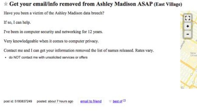 A screenshot of the ad placed on Craigslist.