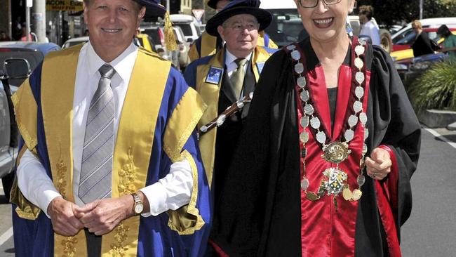 Southern Cross University deputy chancellor Trevor Wilson and Lismore Mayor Jenny Dowell during the 2012 graduation ceremony. Picture: Mireille Merlet-Shaw