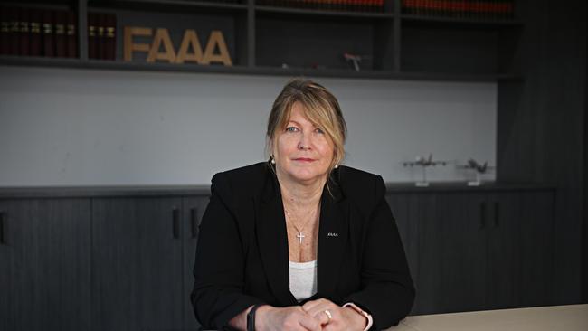 FAAA national secretary Teri O'Toole said the cabin crew were being threatened with outsourcing if they didn’t sign a new agreement. Picture: Adam Yip