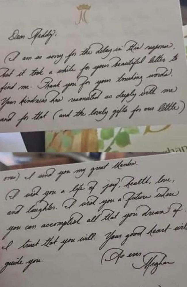 Meghan sent a personal handwritten letter to a fan. Picture: Instagram/ _duchess_of_sussex