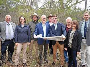 KICK THE TIN: Chamber of Commerce representatives joined politicians for the dam announcement on Monday. Picture: Matthew Purcell