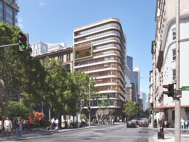 An artist's impression of what will be the Australia's tallest commercial fully mass timber building once completed at 4-6 York St, Sydney.