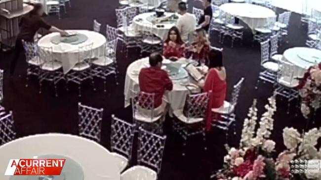 CCTV footage shows the party sitting at Silver Pearl restaurant. Picture: A Current Affair