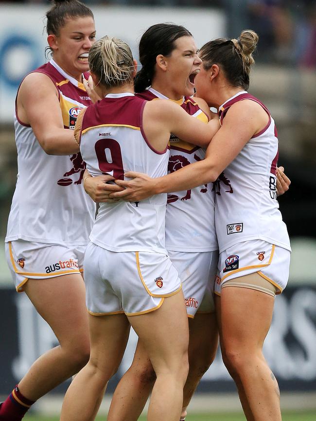 Sophie Conway celebrates the first goal of the AFLW Grand Final. Picture: Mark Stewart