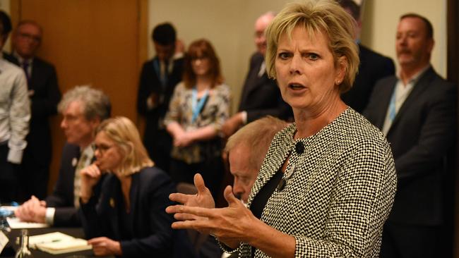 Anna Soubry (R) speaks during a meeting arranged by Conservatives for a People's Vote last year. Picture: AFP.