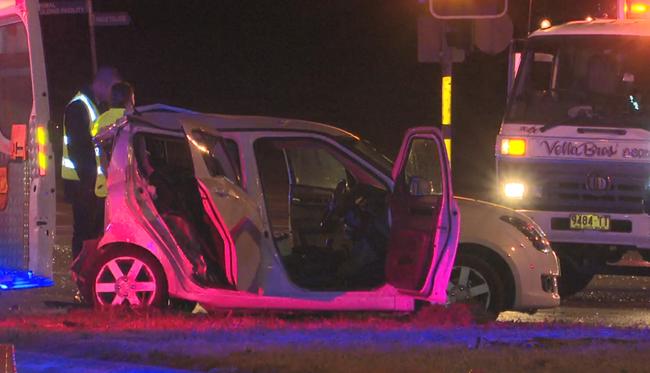 The woman died after her hatchback was hit from behind by a truck on the Great Western Highway. Picture: TNV