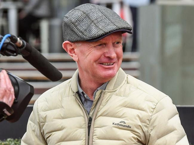 Trainer Phillip Stokes after his horse Twin Perfection won the James Miller Handicap at Moonee Valley Racecourse on August 12, 2023 in Moonee Ponds, Australia. (Photo by Brett Holburt/Racing Photos via Getty Images)