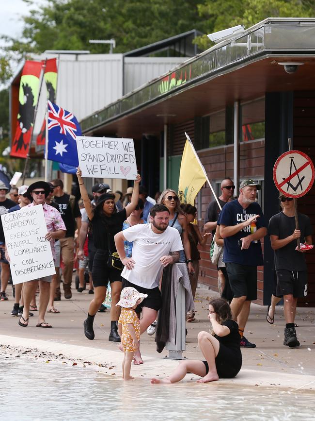 Hundreds of Far North Queensland residents attended the Freedom Rally held noth of Muddy's Playground, before marching down the Cairns Esplanade. PICTURE: Brendan Radke
