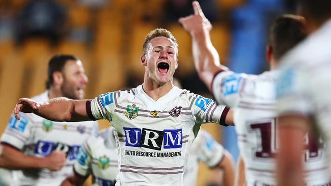 Daly Cherry-Evans celebrates his matchwinning field goal for the Sea Eagles.