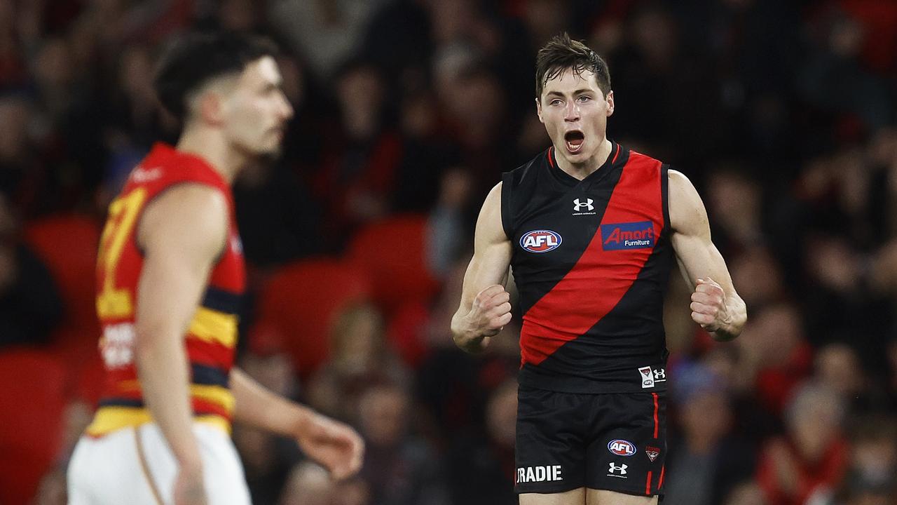 Jake Kelly celebrates after kicking a goal against his old side. Picture: Daniel Pockett/Getty Images