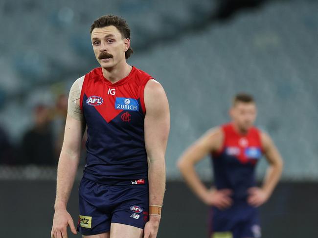 MELBOURNE, AUSTRALIA - JULY 27: Jake Lever of the Demons reacts in the final siren during the round 20 AFL match between Melbourne Demons and Greater Western Sydney Giants at Melbourne Cricket Ground, on July 27, 2024, in Melbourne, Australia. (Photo by Daniel Pockett/Getty Images)