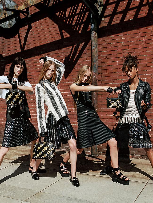 Jaden Smith (right) wearing a skirt in the Louis Vuitton fashion campaign.