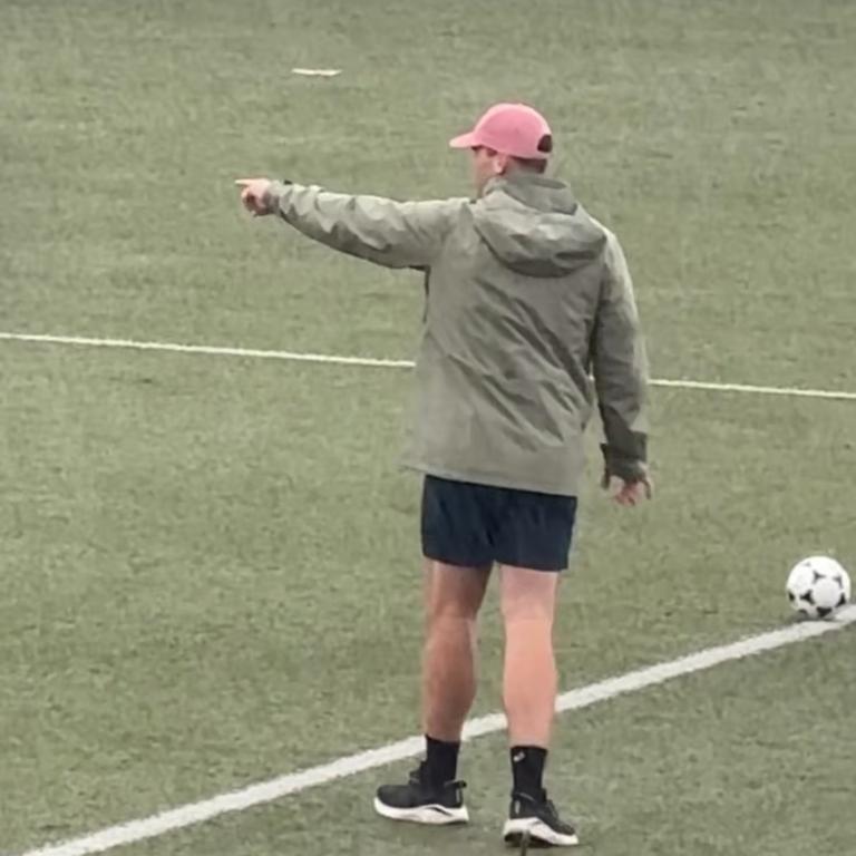 Tom Hawkins showing his chops as an under 7s soccer coach. Picture: Instagram