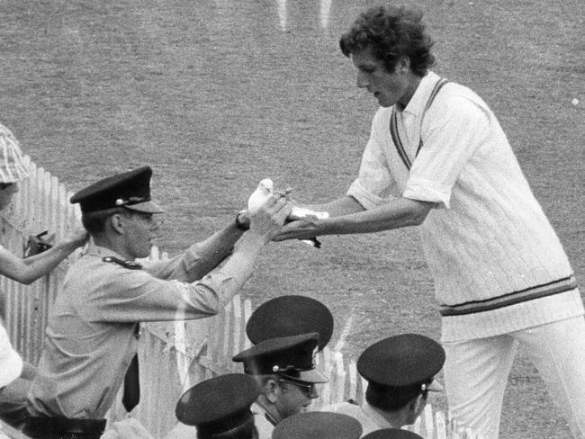 1971: The Ashes was being played at Adelaide Oval when a seagull was temporarily stunned by a rocket-like leg glance from Australian opening batsman Keith Stackpole. England's Bob Willis handed the unfortunate bird to Police Cadet Tony Walsh. File picture