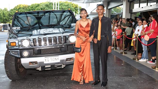 Katrina Kris and Jimmy Luffman arrive at the Mount St Bernard College senior formal evening, held at the Pullman Reef Hotel Casino. Picture: Brendan Radke
