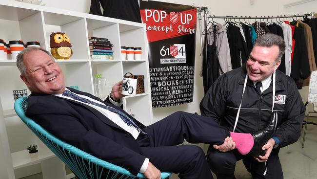 Lord Mayor Robert Doyle and Salvation Army Major Brendan Nottle. Picture: Alex Coppel.