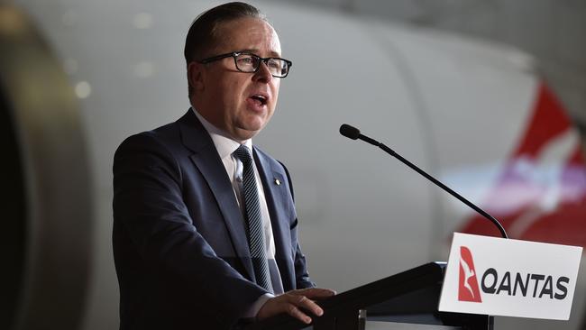 Qantas CEO Alan Joyce speaks about the airline industry following travel restrictions due to COVID almost a year after the outbreak started. Picture: Peter Parks