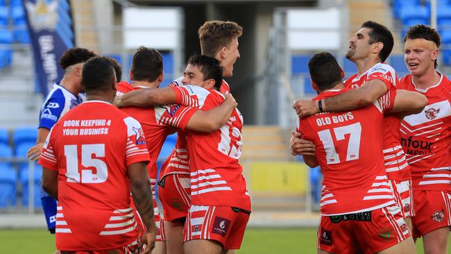 17th October 2020, Currumbin Eagles celebrate winning the Gold Coast Rugby League Reserve Grade Grand Final against the Tugun Seahawks played at CBus Stadium Photo: Scott Powick Newscorp