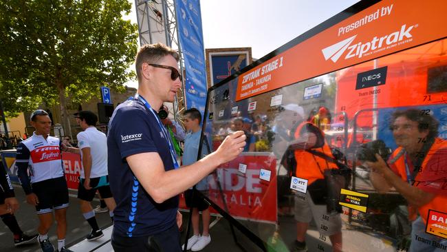 TANUNDA, AUSTRALIA - JANUARY 21: Start / Sam Bennett of Ireland and Team Deceuninck - Quick-Step / Sing In / during the 22nd Santos Tour Down Under 2020 - Stage 1 a 150km stage from Tanunda to Tanunda / TDU / @tourdownunder / #UCIWT / on January 21, 2020 in Tanunda, Australia. (Photo by Tim de Waele/Getty Images)