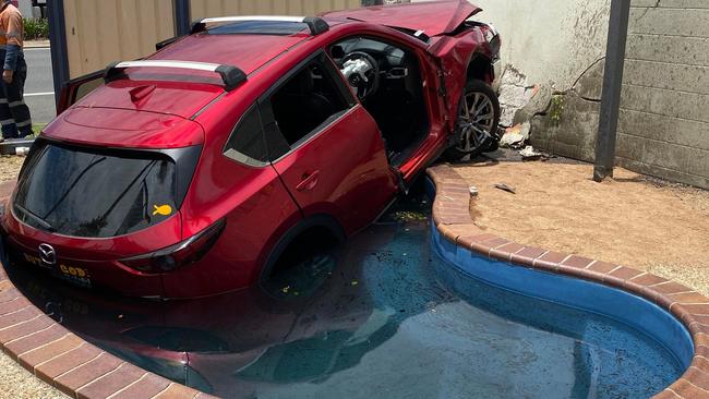 Emergency services were called to Tropic Coast Motel along Nebo Rd in Mackay after a car plunged into a pool. Picture: Heidi Petith