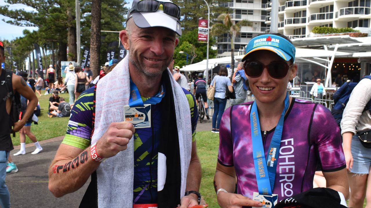 Matt Stevens and Bec Richards at the Sunshine Coast Ironman 70.3 at Mooloolaba 2022.