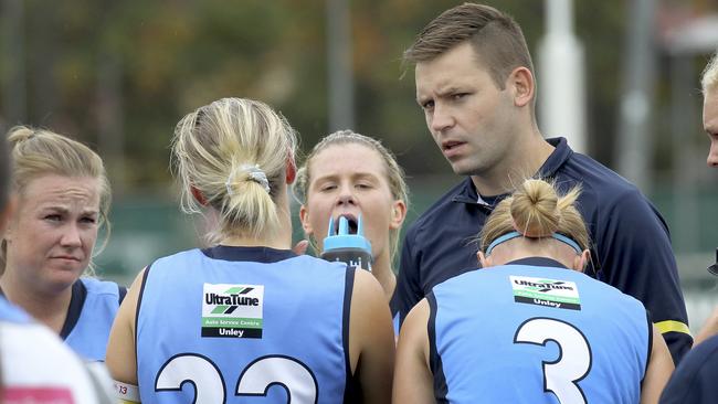 Danijel Herbut addressing Sturt players during a match this season. Picture: AAP/Dean Martin