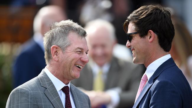 Kris Lees shares a joke with James Cummings. Picture: AAP