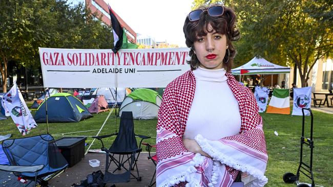 El Hall at the Adelaide Uni Gaza Solidarity Encampment at the Maths Lawns. Picture: Mark Brake