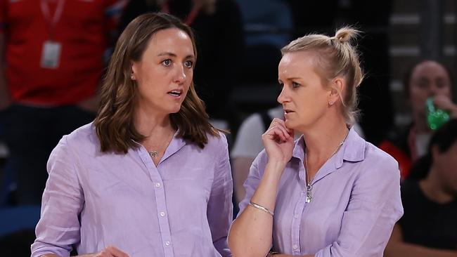 Former Firebirds head coach Bec Bulley and assistant coach Lauren Brown.(Photo by May Bailey/Getty Images)