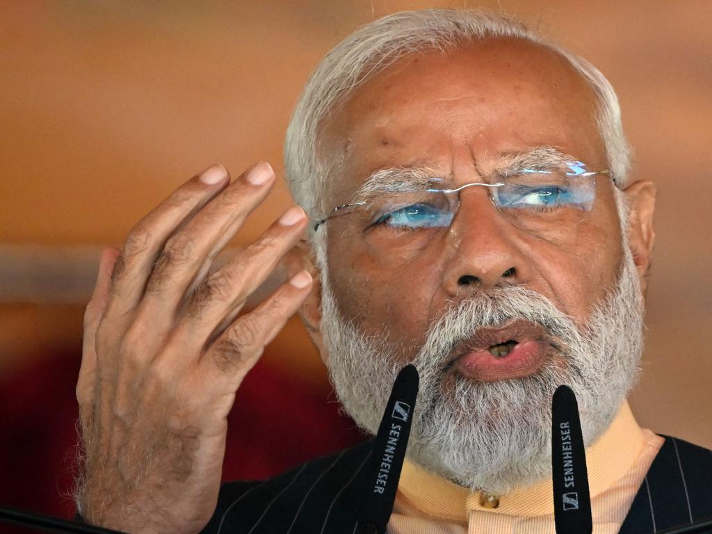 Indian Prime Minister Narendra Modi speaks during a Bhartiya Janata Party (BJP) public meeting.