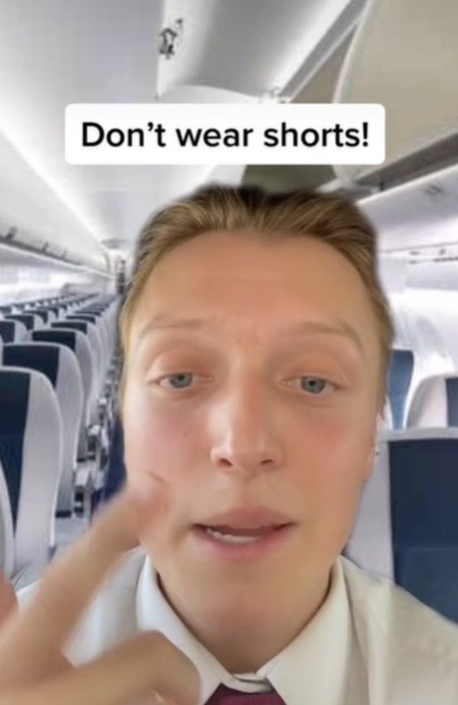 He said wearing shorts on planes exposes you to more germs. Picture: TikTok/tommycimato