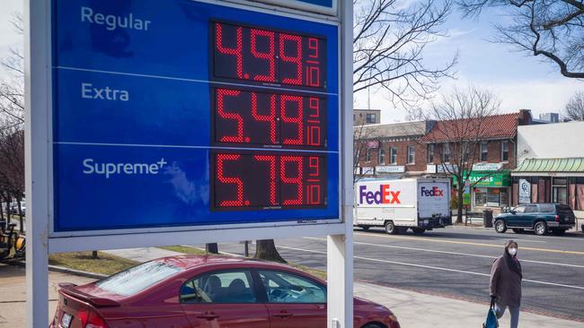 US gas prices have reached record highs as consumer prices saw their biggest annual increase in more than 40 years in February. Picture: Mandel Ngan / AFP