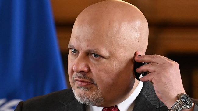 International Criminal Court prosecutor Karim Khan speaks during a press conference at the San Carlos Palace in Bogota.